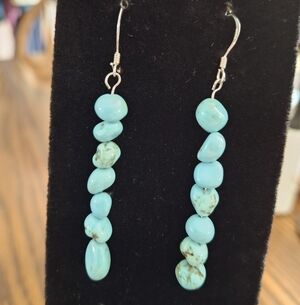 Earrings Turquoise Pebbles Beaded Dangling Matchstick Earrings Sterling Silver